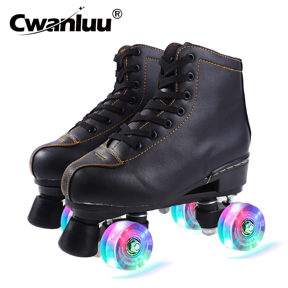 

Cwanluu Microfiber Leather Roller Skates 4 Color Woman Man Outdoor Skating Shoes 4-Wheel Patines Blue Pink 35-45 Europe Size