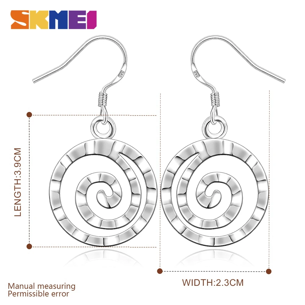 

SKMEI 925 Sterling Silver 2021 Foreign Trade Round Silver Earrings Women's Fashion Eardrops Jewelry Gift