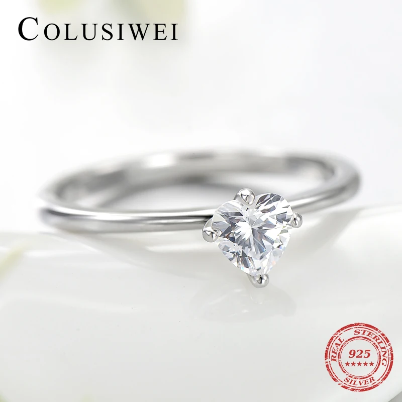 Colusiwei серебро 925 пробы Сверкающее Сердце прозрачный CZ Анель женские кольца на
