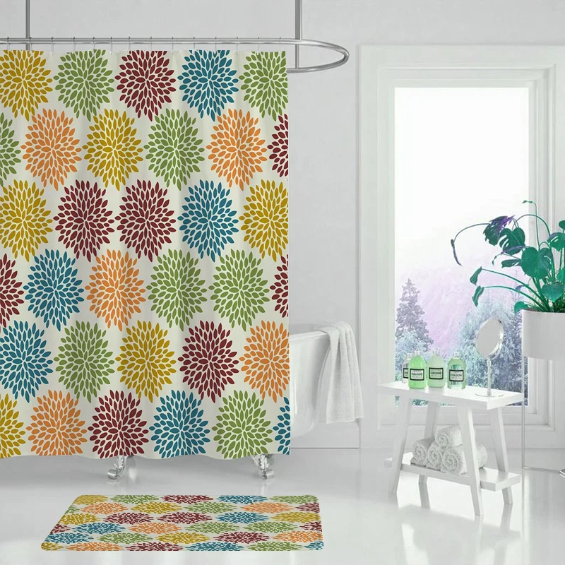 Красивая тканевая занавеска для душа с геометрическим рисунком цветная растений