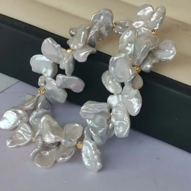 Уникальный браслет из 2 редких барокко keshi с натуральным жемчугом эластичный