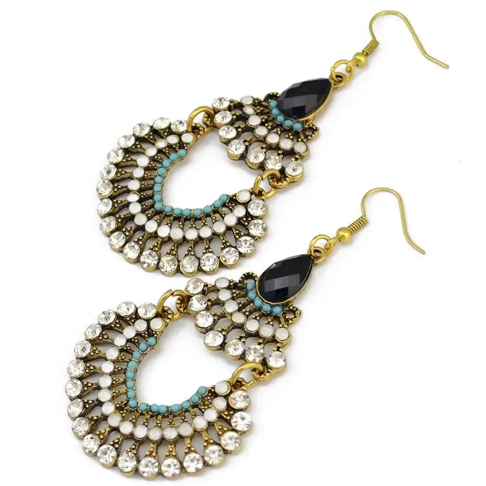 Женские винтажные серьги Gypsy золотистый металл со стразами полимерные с бусинами