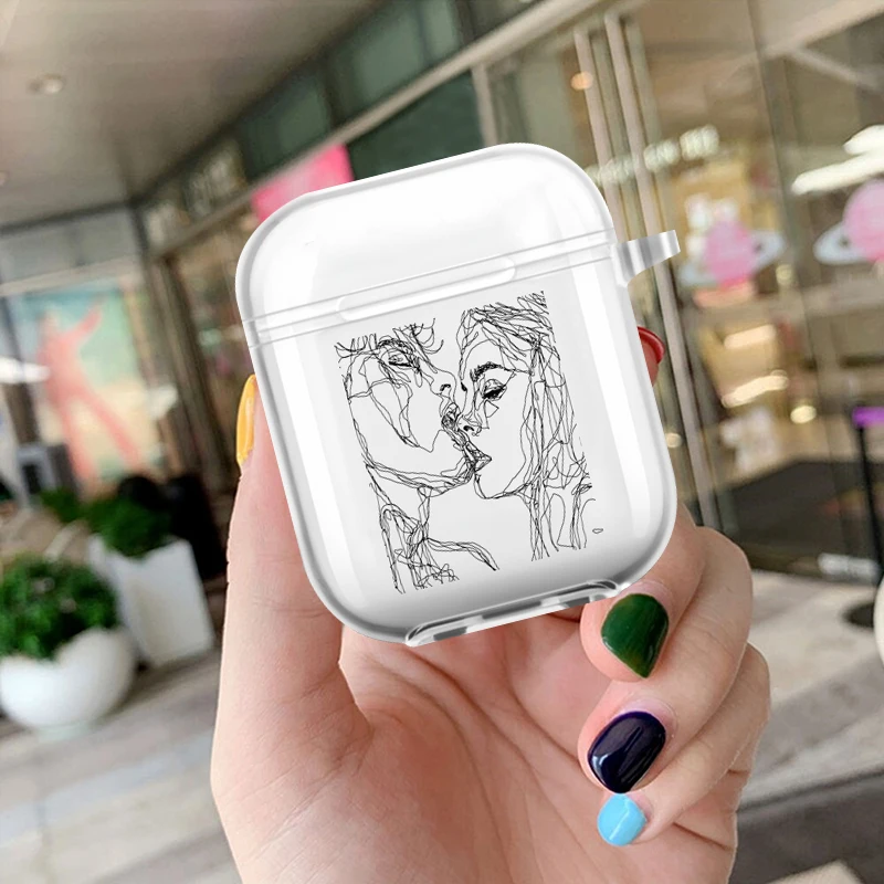 

Funny Sexy Abstract Art Lines Fashion Case For Airpods 2 1 Earphone Women Cover For Airpods Soft Clear TPU Earphone Fundas Coque