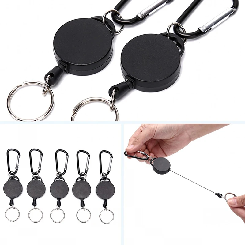 

70cm Retractable Keyring Metal Wire Keychain Clip Pull Recoil Sporty Key Ring Anti Lost ID Card Holder Key Chain