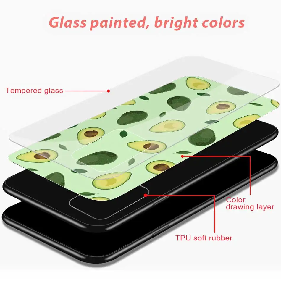 

Tempered Glass Phone Case For Samsung Galaxy A51 A71 A50 A70 A21s A31 A41 A30 A40 A10 A20 A11 Cute Avocado Back Cover Coque Capa
