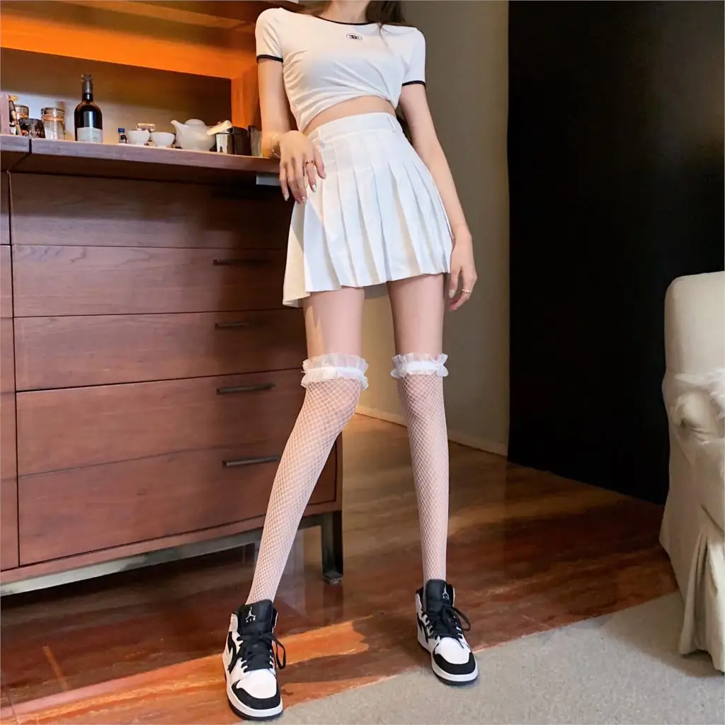 

Harajuku Japanese Fishnet Knee Length Socks Girls Elastic Korean New Arrival Sexy Silk Women's Thin Hollow Stockings