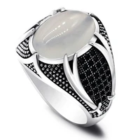 classic fashion silver two machetes filled with white oval gem opal mens ring size 6 13