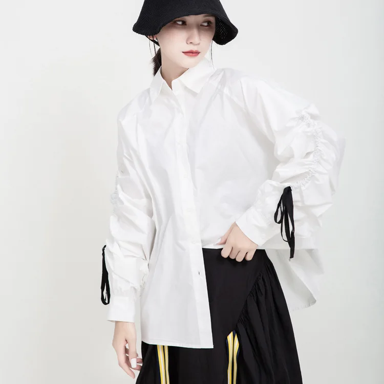 

MSXU Autumn 2020 New Women's Loose All-match Blouse Drawstring Shirt