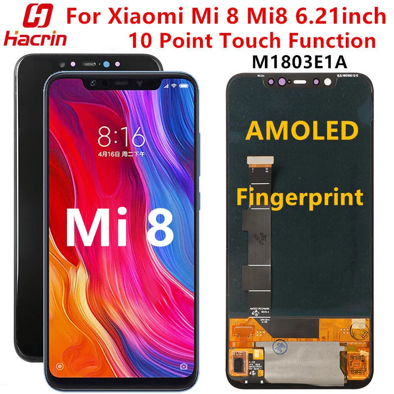 AMOLED экран для Xiaomi Mi 8 дисплея протестированный ЖК дисплей + сенсорный со сканером