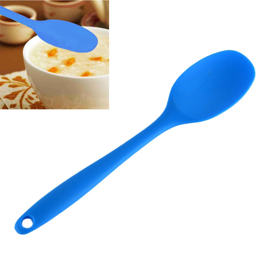

Silicone Soup Spoon Long Handle Nonstick Kids Scoop Food Serving Spoon (Red)