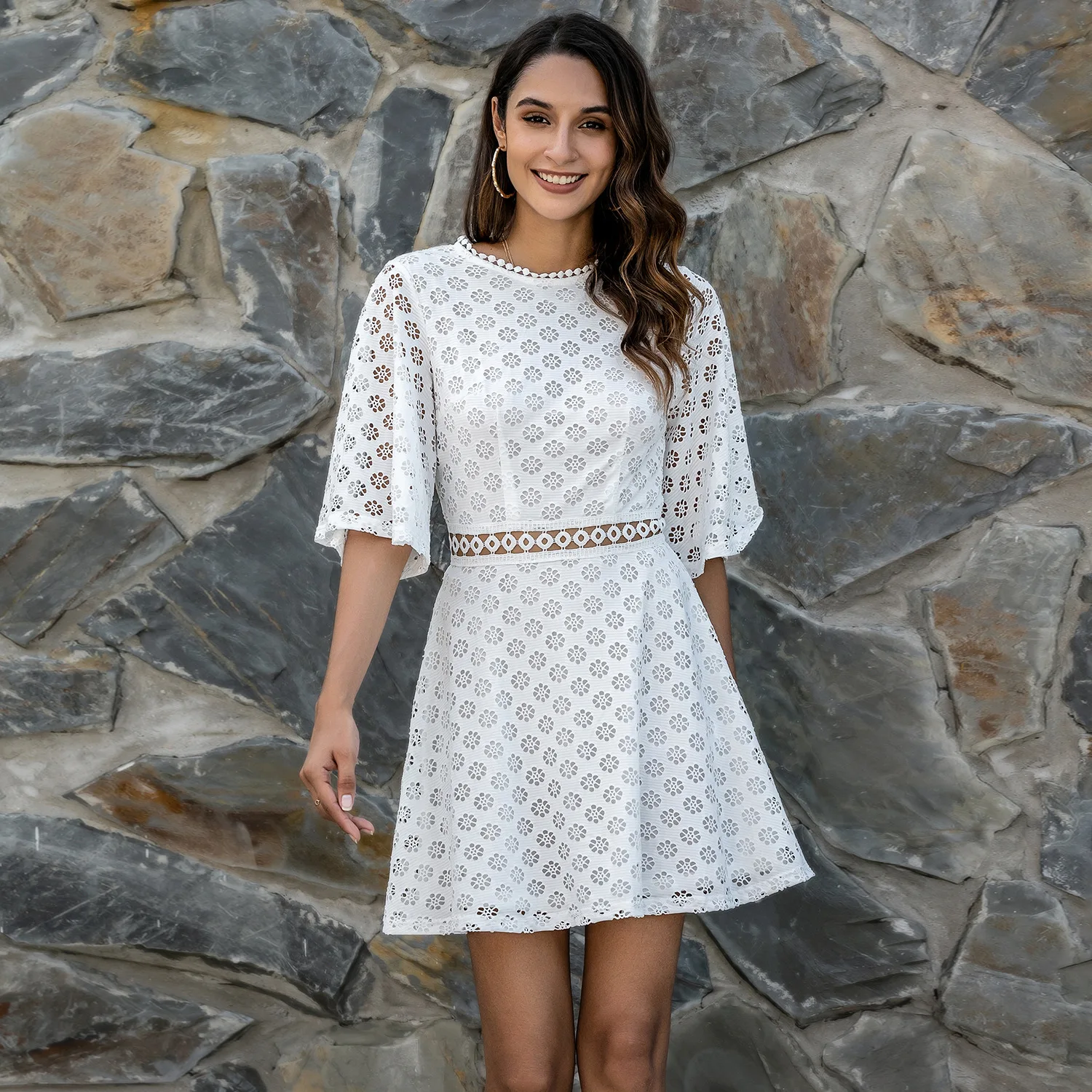 

Summer Dress Sexy Midi dresss Women's Solid Color Hollow out Stitching Backless Casual Dress Robe