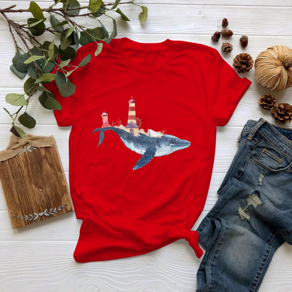 Новинка хипстерская футболка MUMOU с изображением маяков Женская свободная