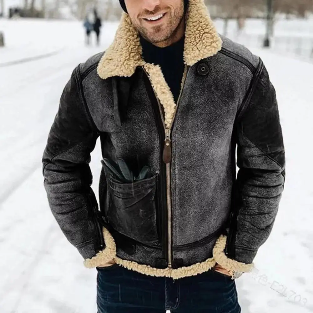 

Great Male Jacket Long Sleeve Men Coat Thicken Thermal Vintage Patchwork Men Coat
