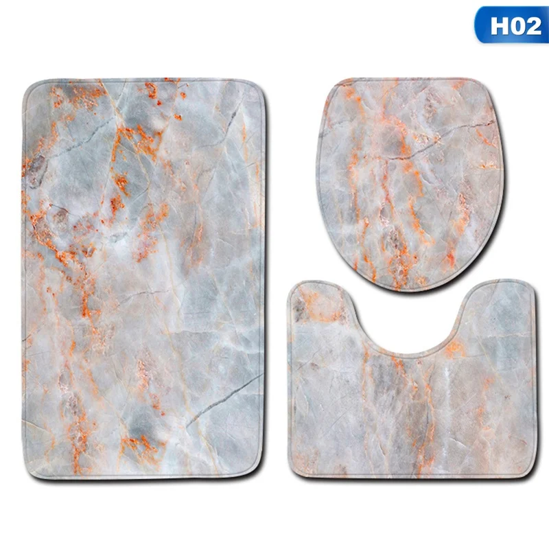 

3Pcs/Set Marble Pattern Bathroom Non-Slip Pedestal Rug Lid Toilet Cover Bath Mat