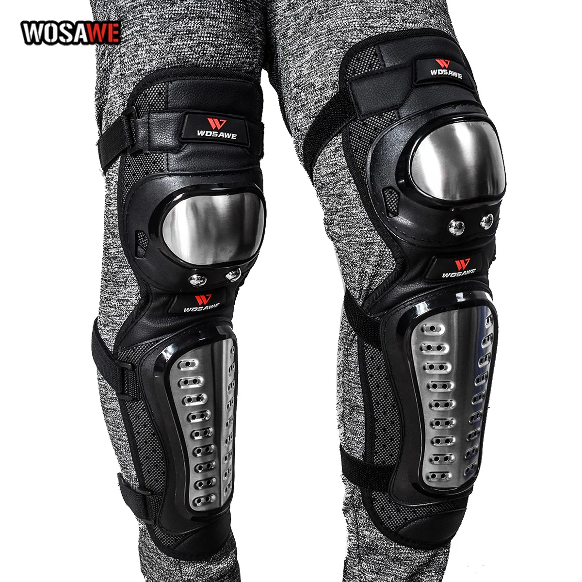 WOSAWE Motorcycle Kneepads Stainless Steel Motocross Knee Guards  Moto Racing Riding Bike kneepads Bike Protective Gear Adult 