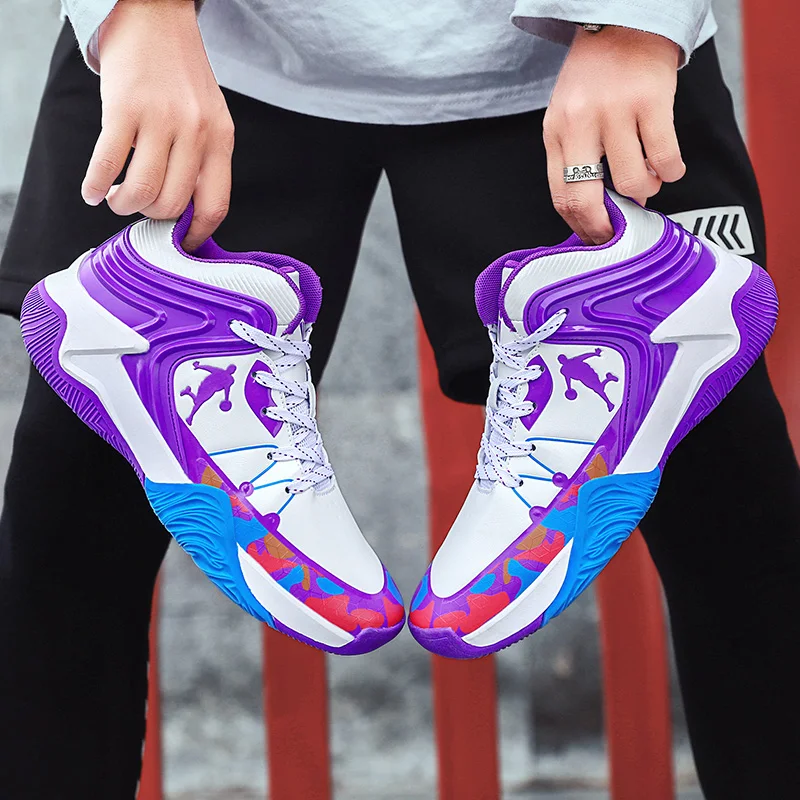 

High Quality Breathable High top Basketball Shoes Men Thick Rubber Soles Women Sneakers Basketball Profession Chunky Sport Shoes