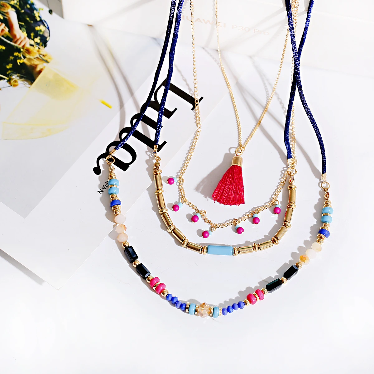 

Bohemian Multi Color Tassel Necklaces Beads Tassel Long Ethnic Chain Jewelry Statement Necklace For Women Collare Jewelry Gift