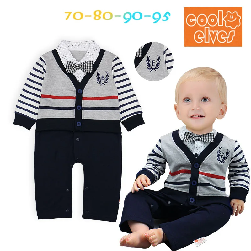 

spring Baby clothing clothing suit baby onesie set Boy gentleman bow tie long sleeve jumpsuit