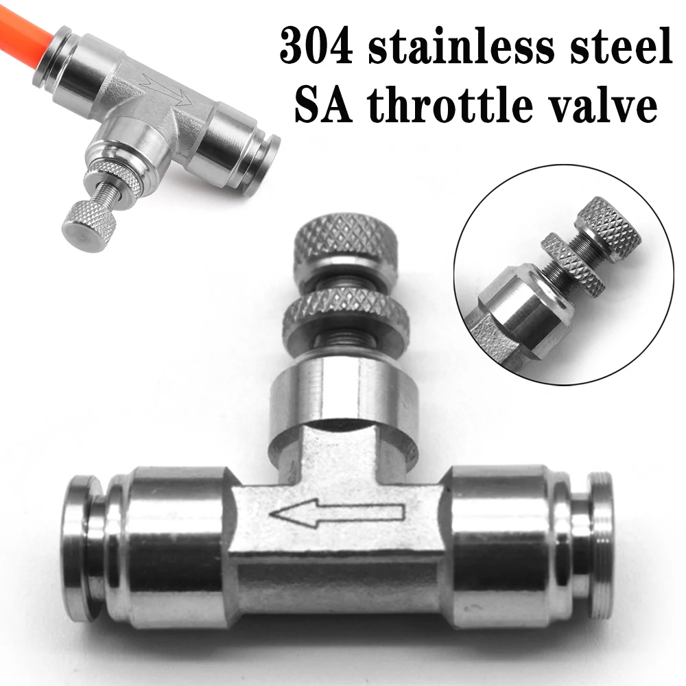 

SA pneumatic connector 304 stainless steel metal air connector hose 4/6/8/10/12mm flow adjustment throttle valve quick connector
