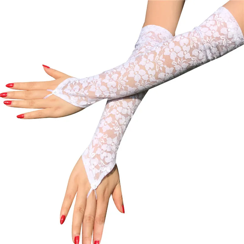 

Sexy 1 Pairs Floral Print Mittens Fingerless Gloves Women Stretch Long Hook Finger Bright Diamond Lace Gloves Arm Elbow Gloves