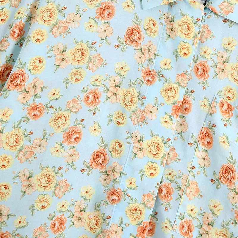 

Women Summer Casual Sweet Loose Shirts Tops Blouses 2021 ZA Floral Print Half Sleeve Turn-down Collar Female Street Top Blusas