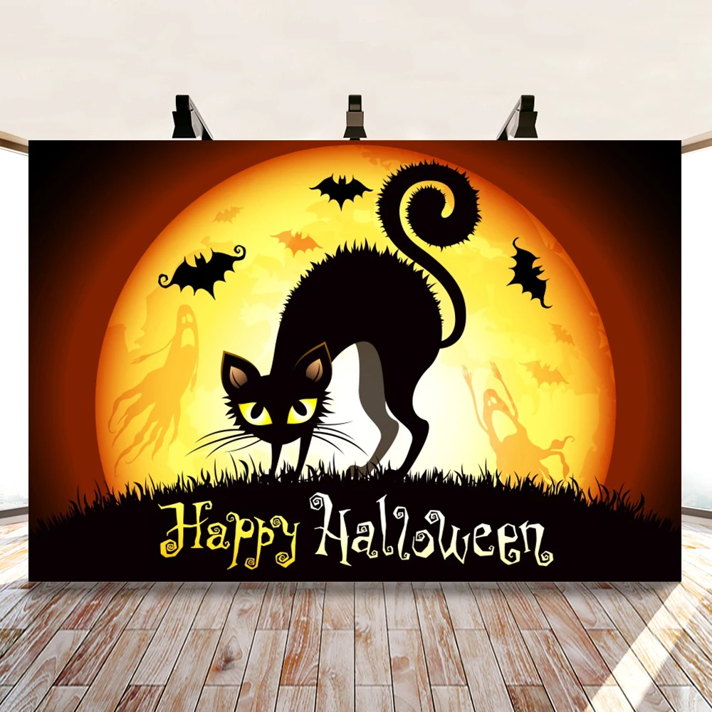 

Виниловый фон для фотосъемки на Хэллоуин с изображением черной ночи кота теней тыквы конфеты дети семейвечерние Декор для дома