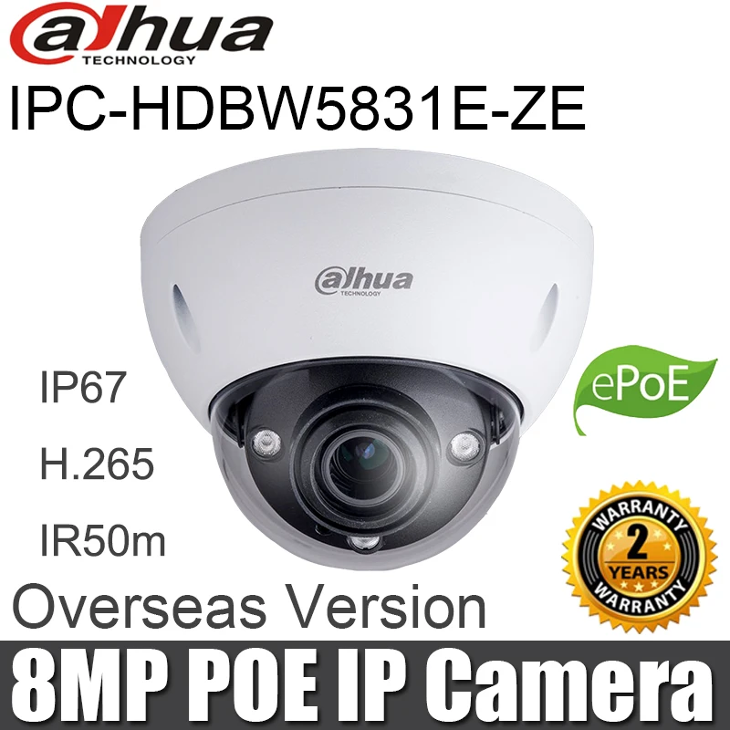 Dahua IPC HDBW5831E ZE 8MP IP камера H.265 2 7 мм 12 Моторизованный объектив IR 50m Поддержка POE 4K CCTV