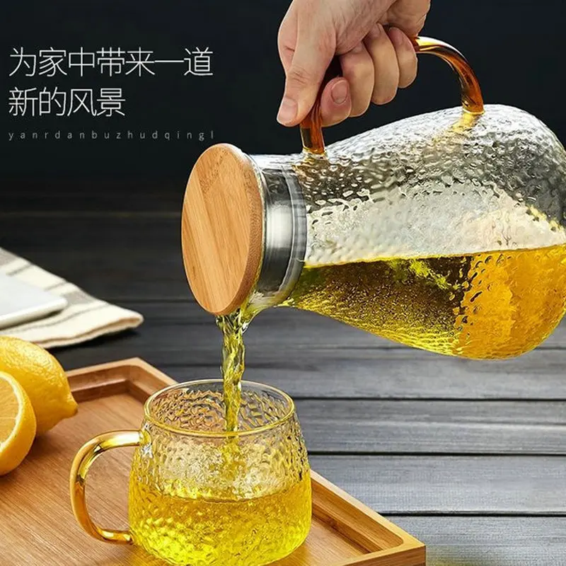 Household Heat Resistant Glass Jug Juice Tea Set Large Capacity Rice Hammer Cold Water Bottle | Дом и сад