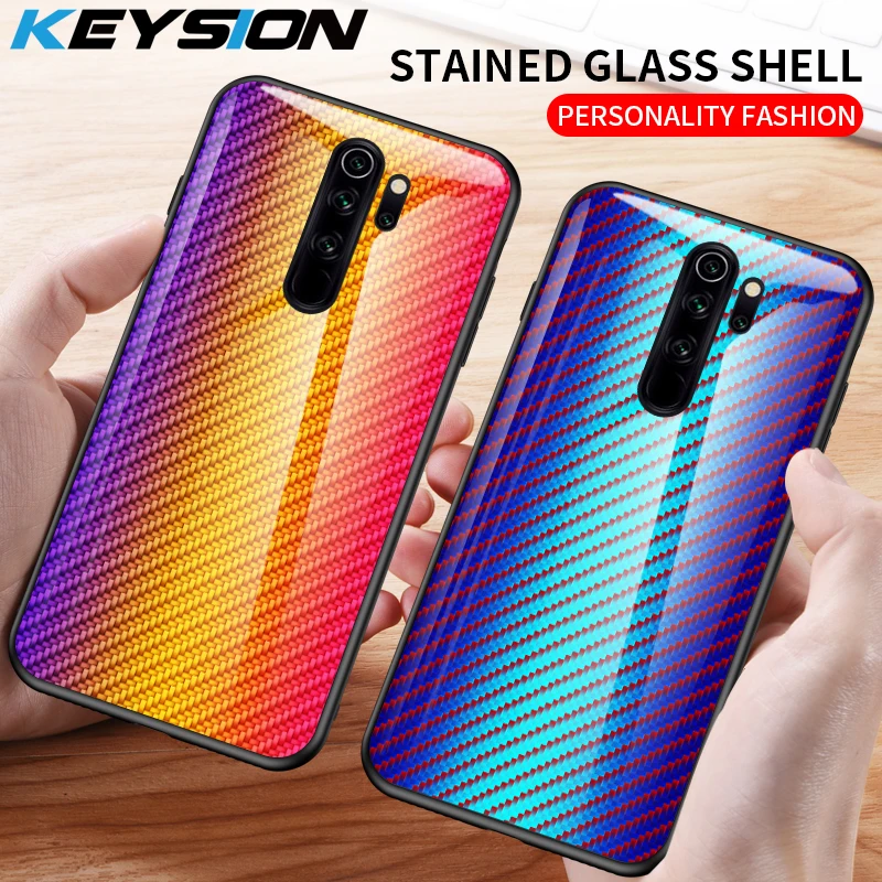 KEYSION чехол из углеродного волокна закаленного стекла для Xiaomi Redmi Note 8 Pro