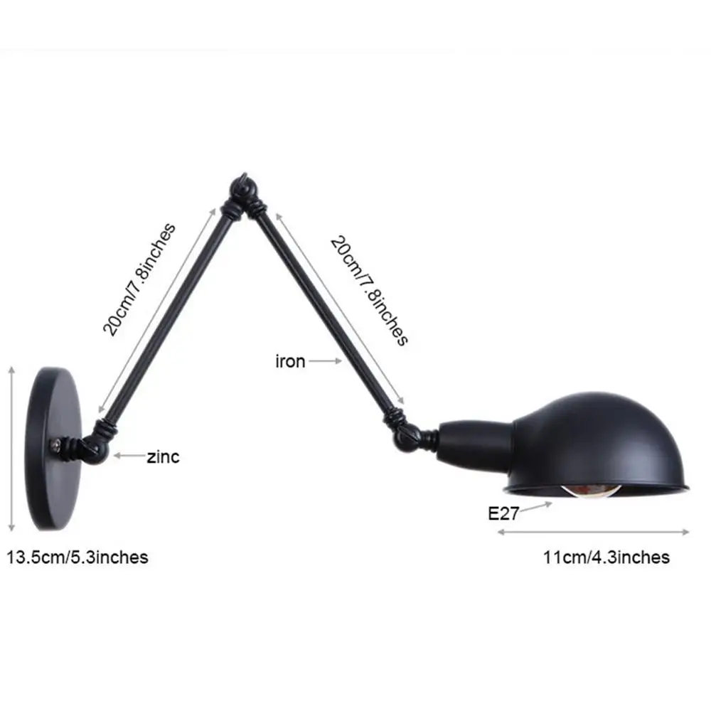Черный Регулируемый длинный поворотный настенный светильник винтажный Wandlamp Edison