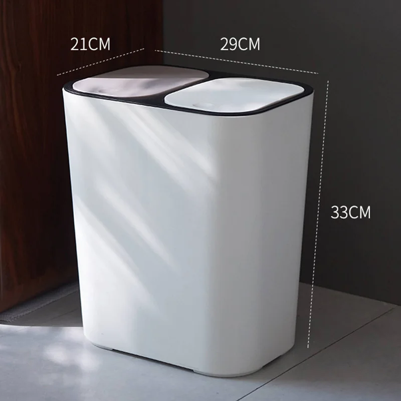 

Trash Can Rectangle Plastic Push-Button Dual Compartment 12liter Recycling Waste Bin Garbage Can B99