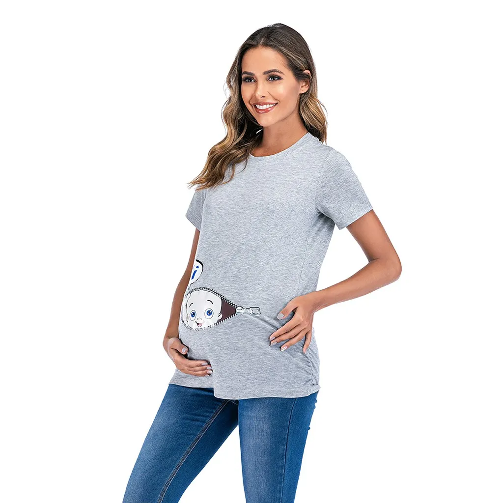 

New Maternity T Shirt Women Summer Casual Cute Cartoon Baby Print O-neck Short Sleeve Pregnancy Mama Shirts Pregnant Tops