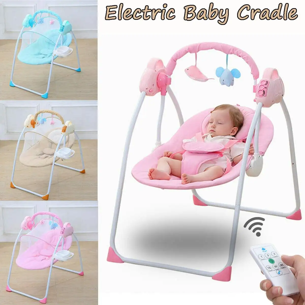 

Electric Baby Cradle Rocking Chair for Newborm Baby 0-18 months Baby Sleeping Swing Foldable W/ Remote Controller
