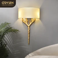 ODYSEN ART DECO Copper Wall Lamp Tree Branches Fabric Lampshade Vintage Retro Living Room Sconces Ceiling Lighting Fixture