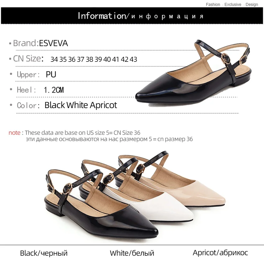 

ESVEVA 2020 PU Patent Leather Slingback Fashion Ladies Sandals Pointed Toe Buckle Summer All Match Women Flats Shoes Size 34-43
