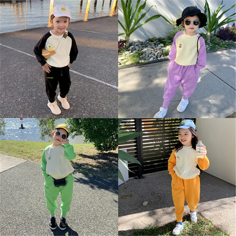 

Autumn Casual Girl Coat + Pants Set Sports Clothes Girls Fruit Pattern Sweatshirt Hoodies Toddler Tracksuit Boys Clothing Suit