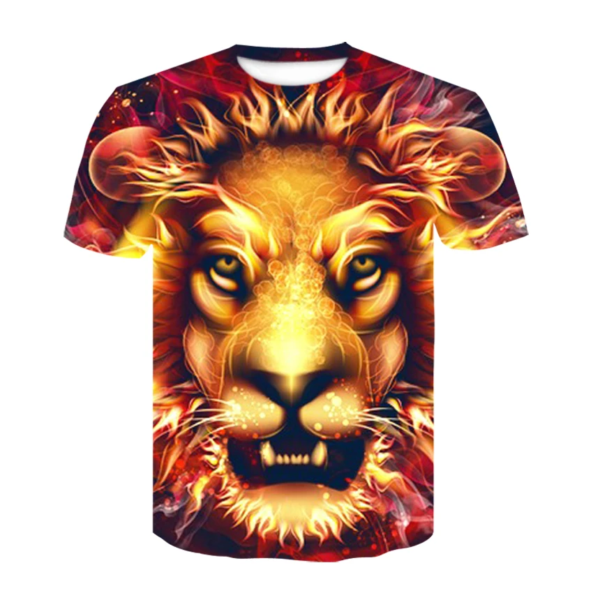 Новые мужские футболки 3D с принтами животных Лев футболка леопардом короткий