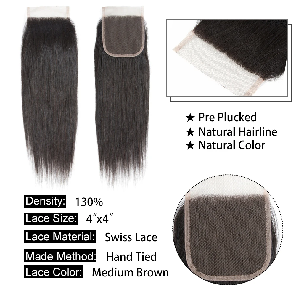 

Royce Hair Brazilian Straight Hair Closure Remy Human Hair 4X4 Lace Closure Human Hair Free Shipping Medium Brown Swiss Lace
