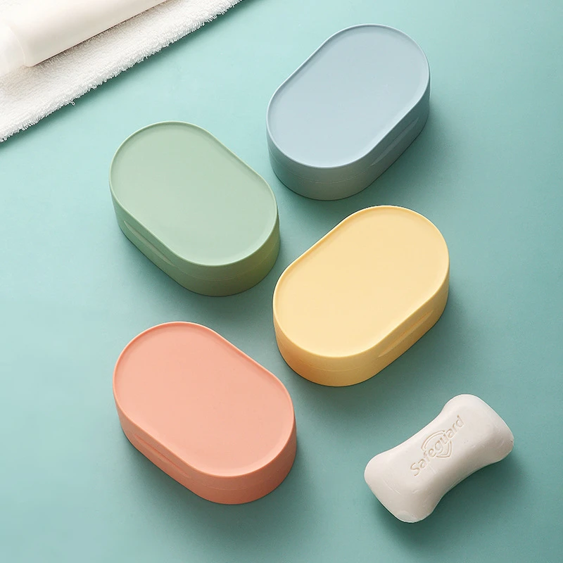 

Macaron Color Portable Soap Plastic Holder Travel Product Round Oval Soap Dish Box Holder Container Bathroom Accessories Gadgets