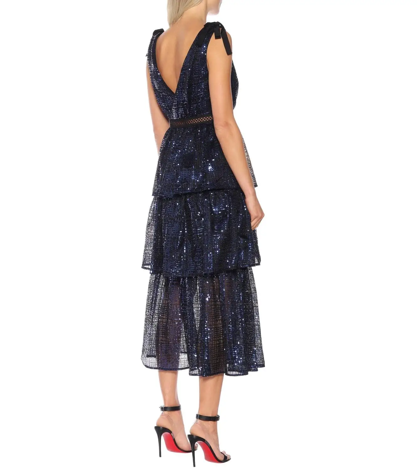 Осень 2019 Новое поступление темно синее элегантное платье с глубоким v образным