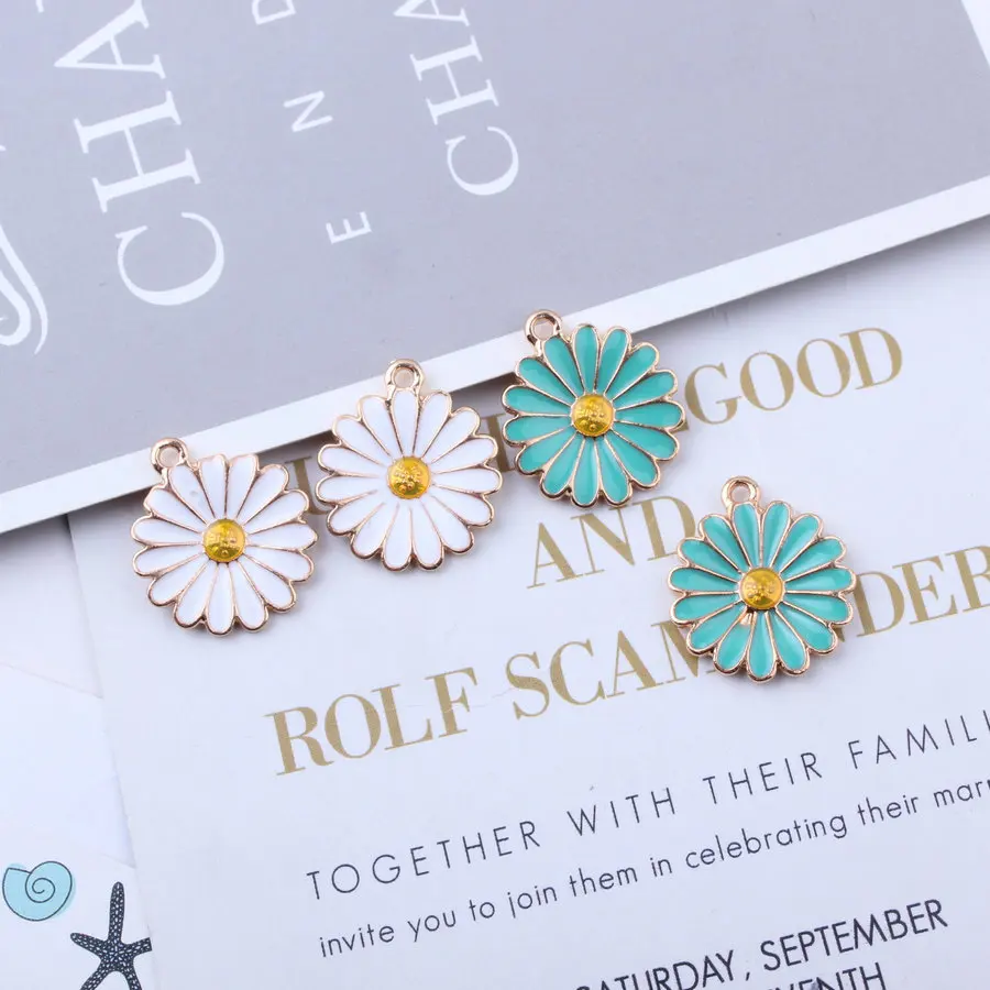 

10pcs/pack Cute Daisy Sun Flower Enamel Charms Metal Golden Enamel Pendant Earring DIY Fashion Jewelry Accessories 18*21mm