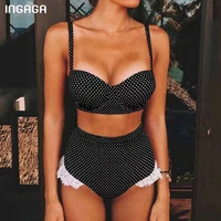 ingaga push up bikinis mujer 2021 lace swimwear women black swimsuit female high waist bathing suit new dot biquini beach wear
