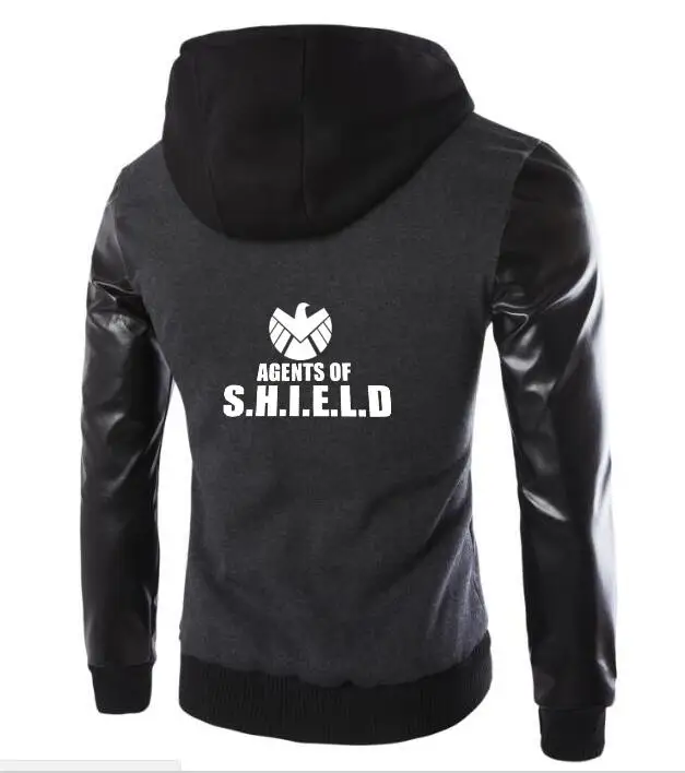 Мужская куртка с капюшоном s.h.i.e.l.d кожаная дизайнерская повседневная мужская