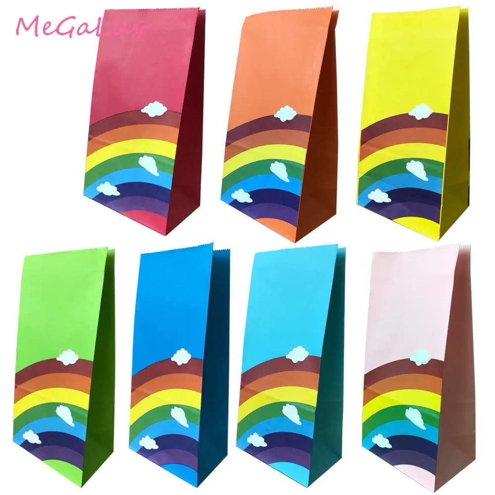 

5Pcs Colorful Rainbow Paper Bag Cookie Candy Gift Bag Baby Shower Wedding Food Packaging Party Paper Wrapping Decor Candy Bags