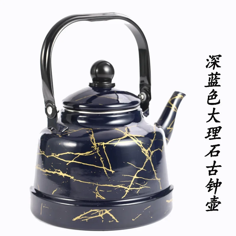 

Metal enamel marble white black ancient bell pot export enamel European and American cold water pot bright hot water pot