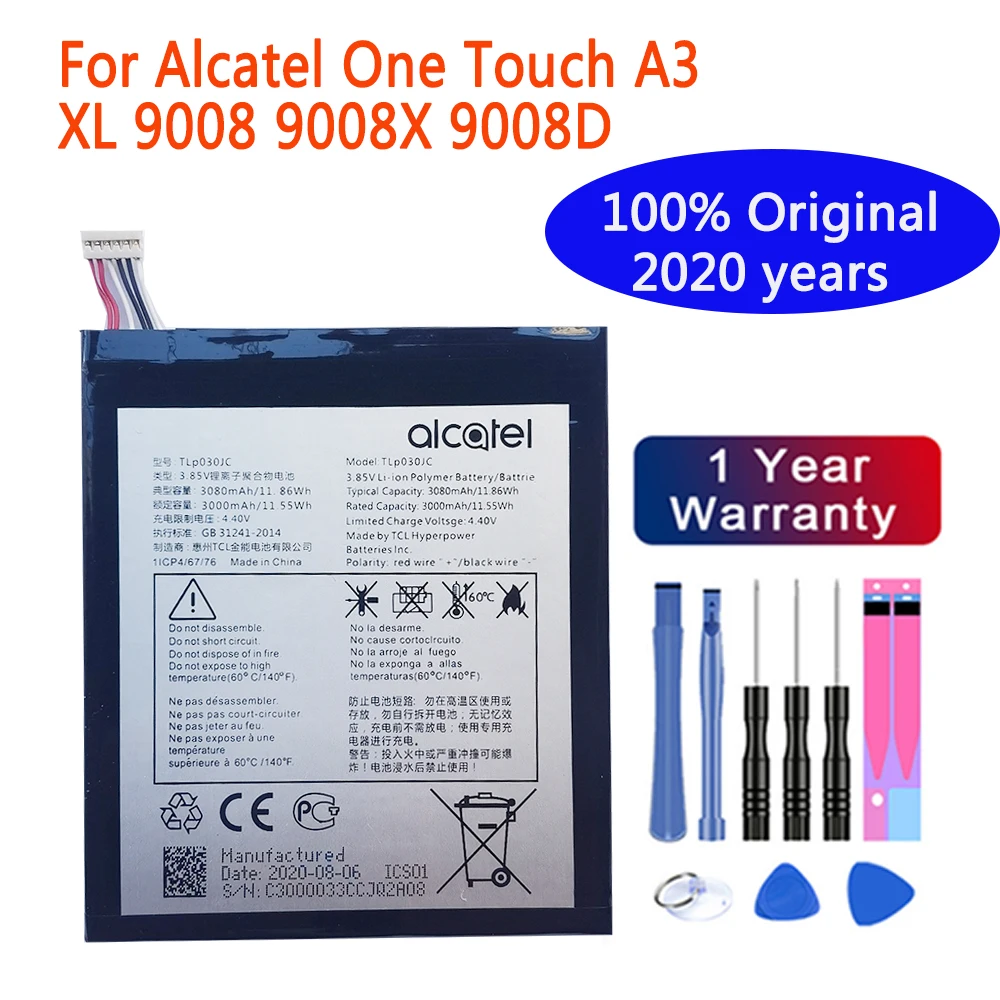 

2020 years 100% Original Phone Battery 3000mAh TLP030JC Battery For Alcatel One Touch A3 XL 9008 9008X 9008D Batteries