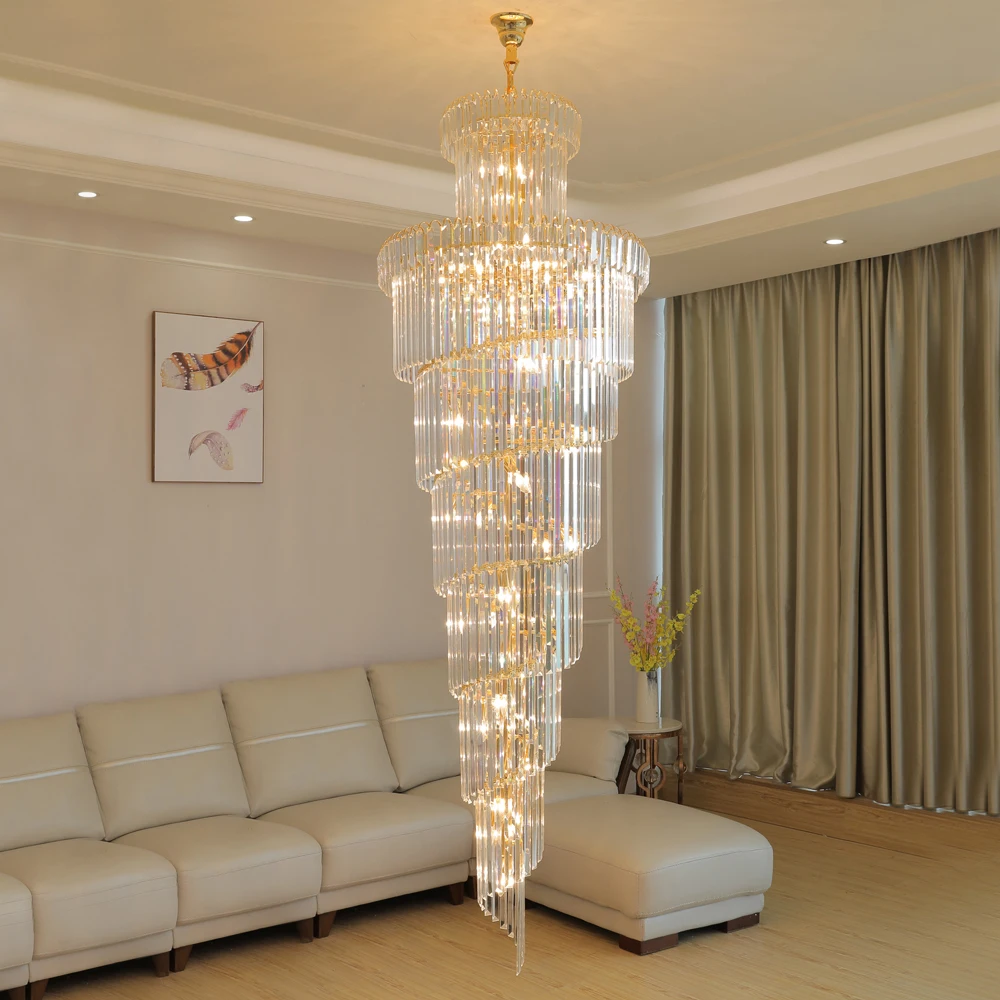 Candelabro de cristal moderno de lujo para escalera, decoración para el hogar dorada/cromada, candelabros para loft, accesorios de iluminación