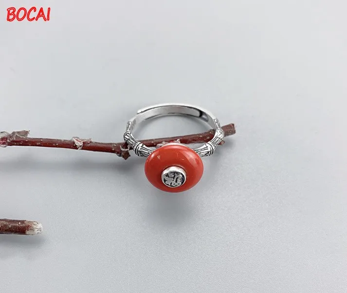 

New style 925 sterling silver blessing south red ring agate Thai silver handmade retro ethnic style open ring
