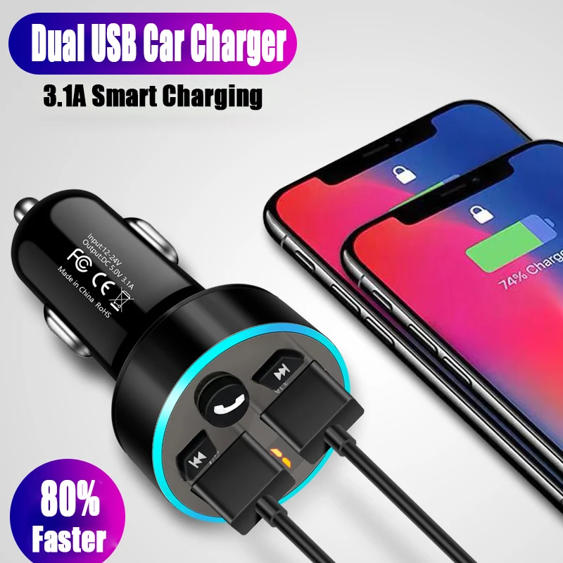 6A светодиодный двойной порт автомобильное зарядное устройство FM транмиттер