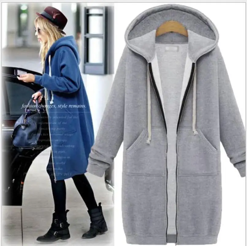 Повседневный Женский тренчкот осеннее пальто на молнии с капюшоном Длинный
